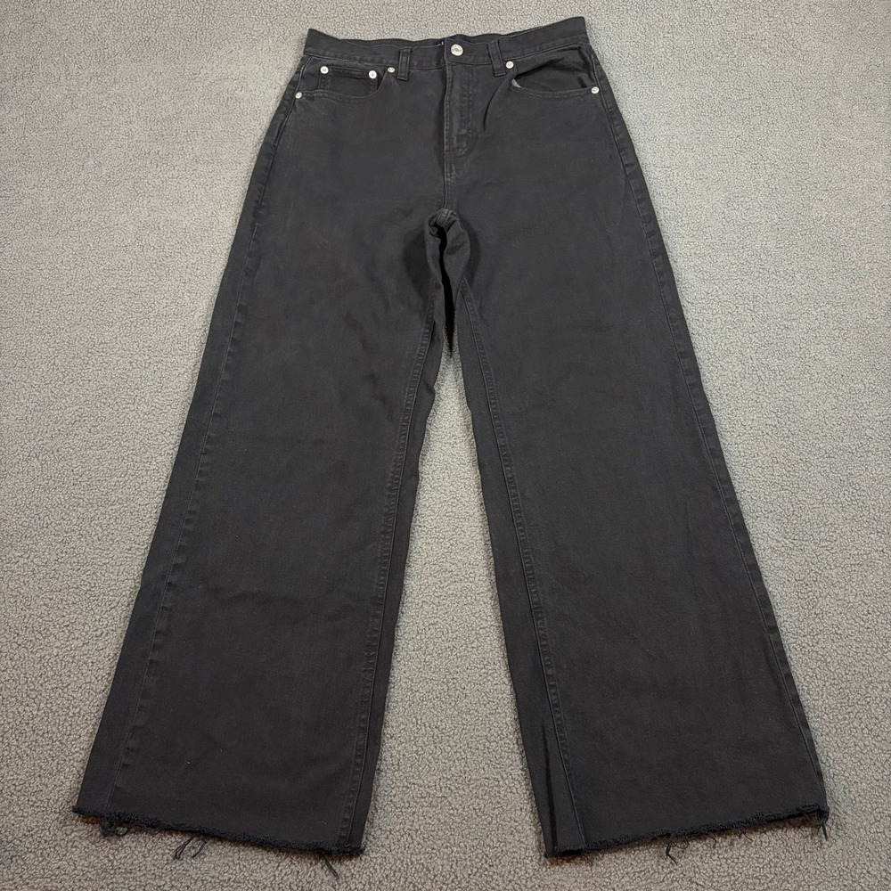 Gap Jeans Womens 8 Black High Rise Wide Leg Raw Hem 100% Cotton 426633-00